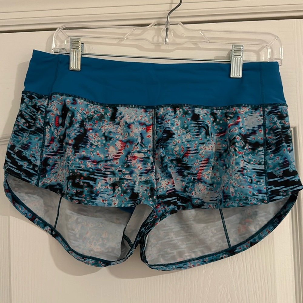 lululemon athletica Teal Blue Patterned Athletic Shorts